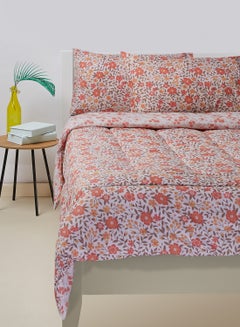 اشتري Comforter Set King Size All Season Everyday Use Bedding Set 100% Cotton 3 Pieces 1 Comforter 2 Pillow Covers  Orange في الامارات