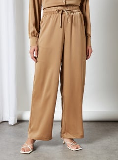 Buy High Waist Drawstring Pants Brown in Egypt