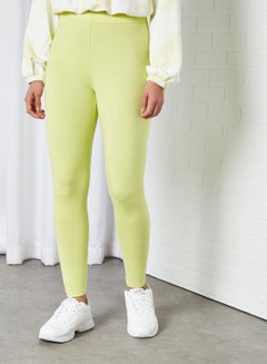 Buy Elastic Waist High-Rise Skinny Fit Plain Leggings Green in Saudi Arabia