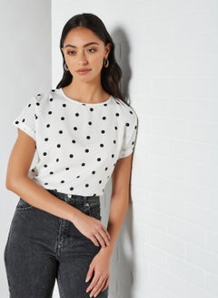 Buy Polka Dot Regular Fit Round Neck Short Sleeve Top Aop White Polka Dot Print in Saudi Arabia