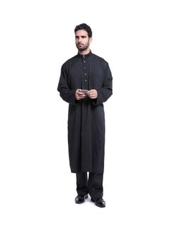 Buy Casual High Neck Long Sleeve Kaftan Black in UAE