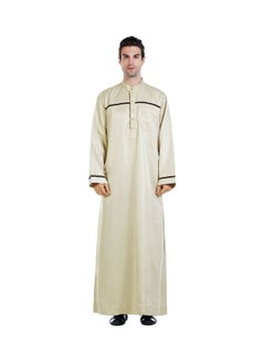 Buy Casual Collared Neck Long Sleeve Kaftan Beige in Saudi Arabia