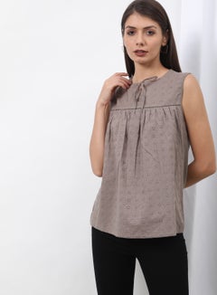 اشتري Keyhole Neck Sleeveless Top Khaki في السعودية