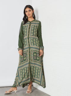Buy Printed A-Line Maxi Dress Green in UAE