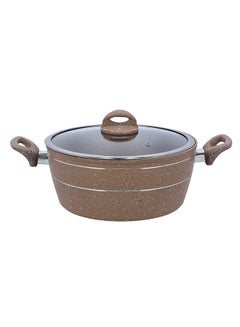 Buy Sturdy And Durable Unique Designed Easy To Handle 5 Layer Construction Non-Stick Coating Granite Smart Casserole With Lid Beige 24cm in Saudi Arabia