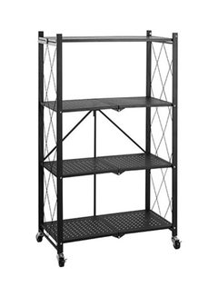 Buy 4 Tier Foldable Kitchen Storage Rack Shelf Unit With Wheel Black 124x34x71cm in UAE