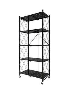 اشتري 5 Tier Foldable Multipurpose Kitchen Storage Rack Shelf Unit With Wheel Black 160x38x71cm في الامارات