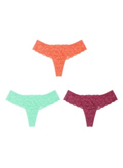 Buy 3-Piece T Back Knicker Briefs Set Orange/Green/Red in Saudi Arabia