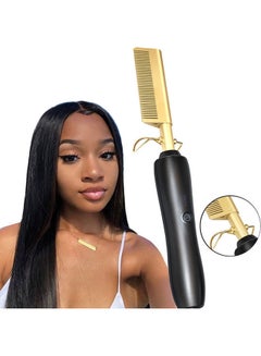 Buy High Heat Press Comb Mini Hair Straightener Gold/Black in UAE