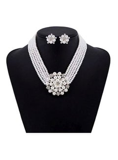 Buy Stone Studded Pearl Necklace And Earrings Set in UAE