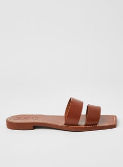 Buy Leather Strappy Sandals Brown in Saudi Arabia