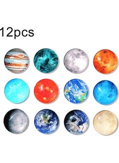 Buy 12-Piece Crystal Glass Moon Planets Decorative Fridge Magnets Cabinet Stickers Multicolour in Saudi Arabia