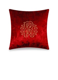 Buy Velvet Embroidery Iconic Font Decorative Cushion Cover Red 45x45cm in UAE