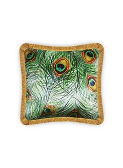 Buy Ethnic Peacock Feather Decorative Velvet Cushion Cover Multicolour 45x45cm in UAE