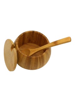 Buy Bamboo Handmade Kitchen Jar With Lid Spoon Brown in UAE