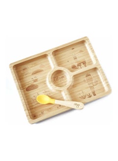 Buy Bamboo Plate Suction + Spoon - Square Yellow in UAE
