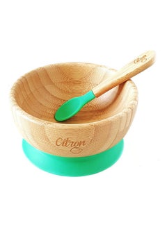 Buy Bamboo Bowl Suction + Spoon - Green in UAE