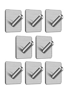 Buy 8-Piece Sticky Wall Hanger Hooks Silver 4.5x4.5cm in UAE