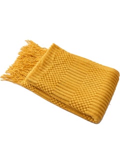 Buy Nordic Style Simple Tassel Siesta Blanket Fabric Yellow 120 x 170cm in Saudi Arabia