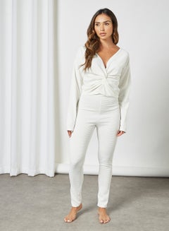 Buy Ribbed Loungewear Set Cream in Saudi Arabia