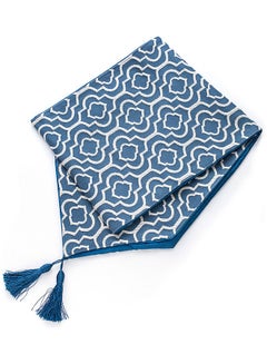 Buy Moroccan Style Linen Table Runner Blue/White 32 x 180cm in Saudi Arabia
