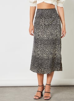 Buy Leopard Print Midi Skirt Black/Beige in Saudi Arabia