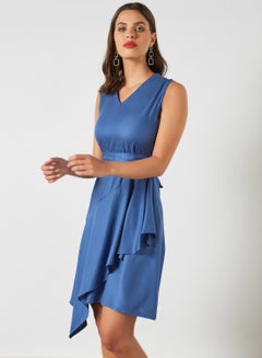 Buy V-Neck Ruffled Dress Blue in Saudi Arabia