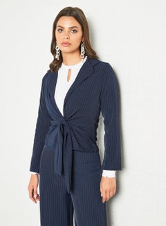 Buy Pinstripe Knotted Jacket Navy Blue in UAE