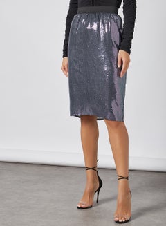 Buy Sequin Pattern A-Line Skirt Dark Grey Solid in Saudi Arabia