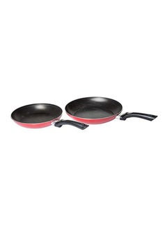 Buy 2-Piece Fry Pan Set Black/Red Frying Pan 24 Cm, Flat Tawa 28cm in UAE