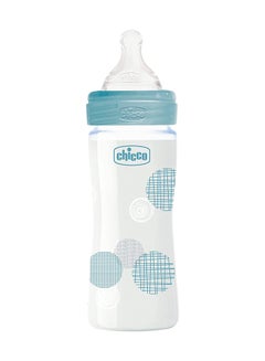 Buy Well-Being Glass Bottle 240mL Slow Flow 0m+ Silicone, Blue in UAE