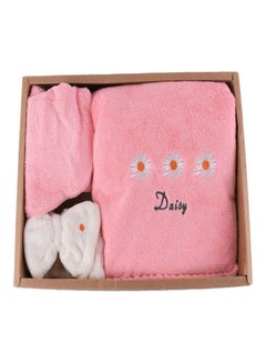 Buy 3-Piece Bath Towel Set White/Pink 37x26x7cm in Saudi Arabia
