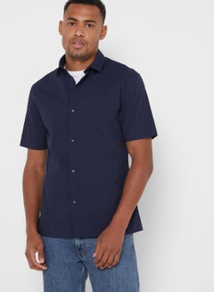 Buy Short Sleeve Slim Fit Shirt Navy Blue in UAE