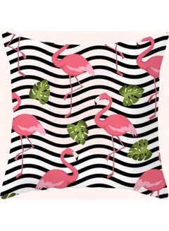 Buy Striped Flamingo Design Cushion Cover Multicolour 45x45cm in UAE