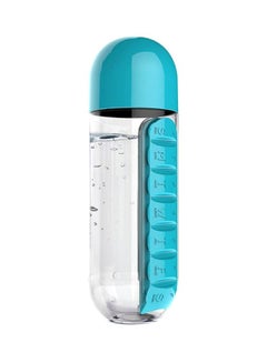 Buy Plastic Water Bottle With Daily Pill Box Organizer Blue/Clear 23.5x6.9cm in Saudi Arabia