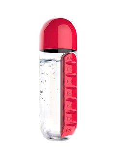 Buy Plastic Water Bottle With Daily Pill Box Organizer Clear/Red 23.5x6.9cm in UAE