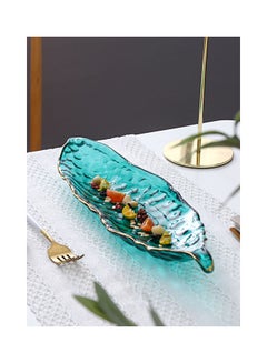 Buy Pea Rectangular Tracing Phnom Penh Glass Plate Green 39*11.5*4.5cm in UAE