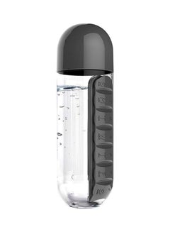 Buy Plastic Water Bottle With Daily Pill Box Organizer Clear/Black in Saudi Arabia