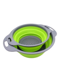 Buy 2-Piece Collapsible Silicone Colanders Set Green/Grey 29.2x23.7cm in Saudi Arabia