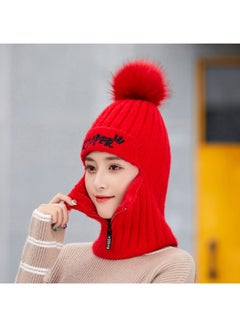 Buy Women's Pure Color Smiling Face Knitted Hat Red in UAE