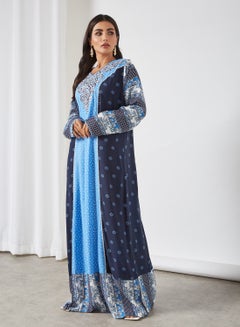Buy Polka Dot Print Jalabiya Blue in UAE