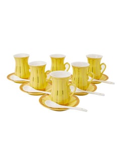 Buy 12-Piece Cup And Saucer Set Yellow/Gold/White Cup (10x6 Cm), Saucer (12x12cm in UAE