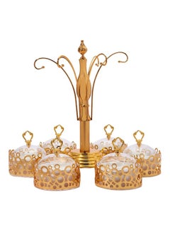 Buy 6-Piece Bowl With Lid And Stand Set Gold in UAE