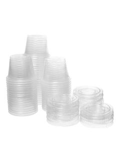 Buy 100 Pieces Disposable Plastic Sauce Cups With Lids Clear in UAE