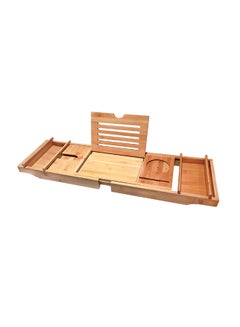 Buy Bathtub Caddy Tray Adjustable Bathroom Furniture Brown in Saudi Arabia