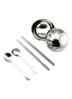 Buy 6 Piece Stainless Steel Dinnerware Set For 2 2 Bowls, 2 Chopsticks And 2 Spoons Silver Bowls 12x6 cm, Chopsticks 22.5 cm, Spoons 3.8x17x2 cm , Storage Bag 24x14x7.5cm in UAE