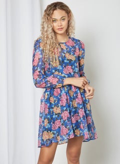 Buy Floral Printed Mini Dress Blue in UAE