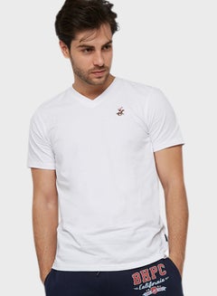 Buy V-Neck Casual T-Shirt White in UAE