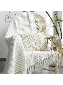 Buy Chenille Knitted Shawl Blanket Fabric White 127x170cm in UAE