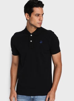 Buy Embroidered Logo Detail Polo Black in UAE